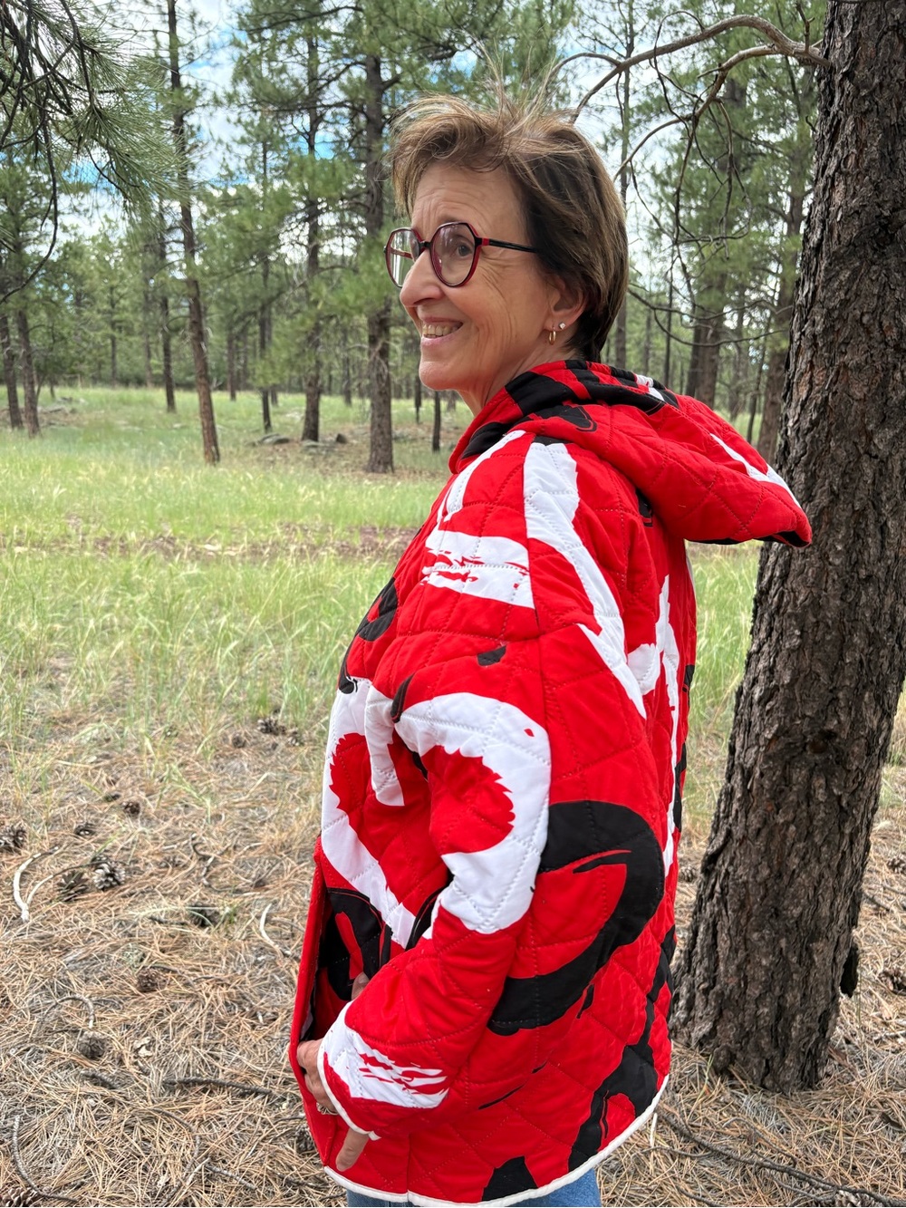 Upcycled Red 'Love' Quilted Women's Hoodie - Picture 4 of 7